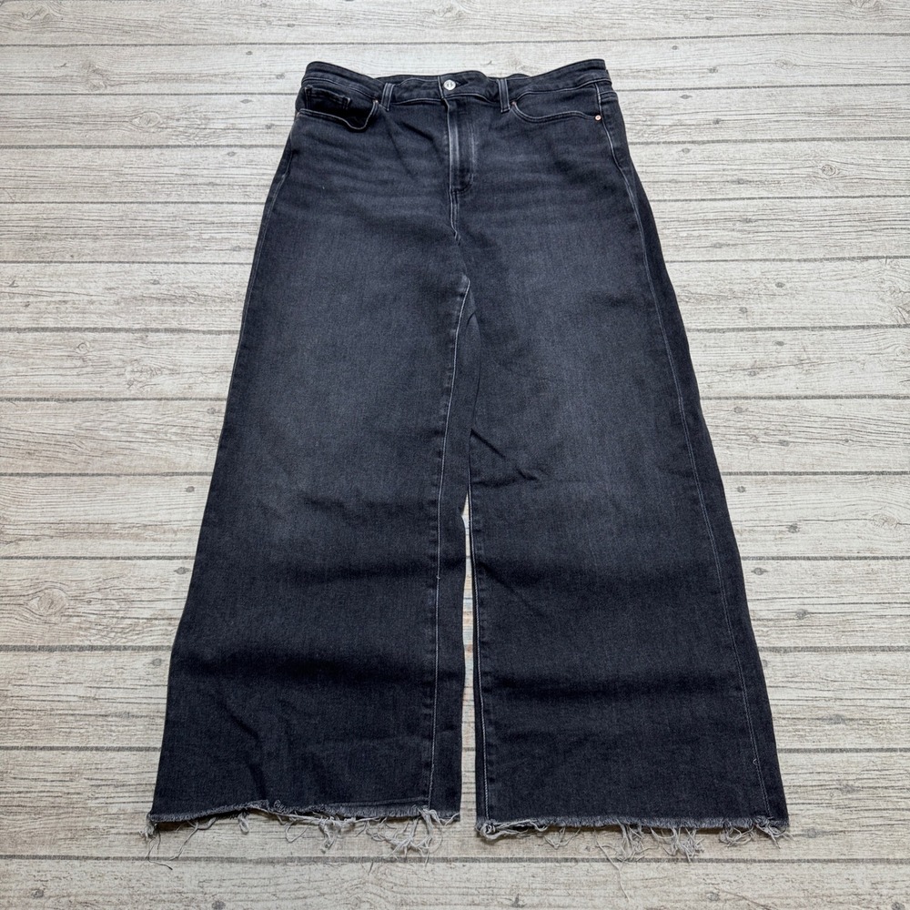 Paige Anessa Jeans Women's 34 Black Denim Wide Leg High Rise Baggy Fit Skater